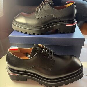 LEIZILEI Men Thick Sole Brogue Calf Leather Derby Shoes Black Size 13